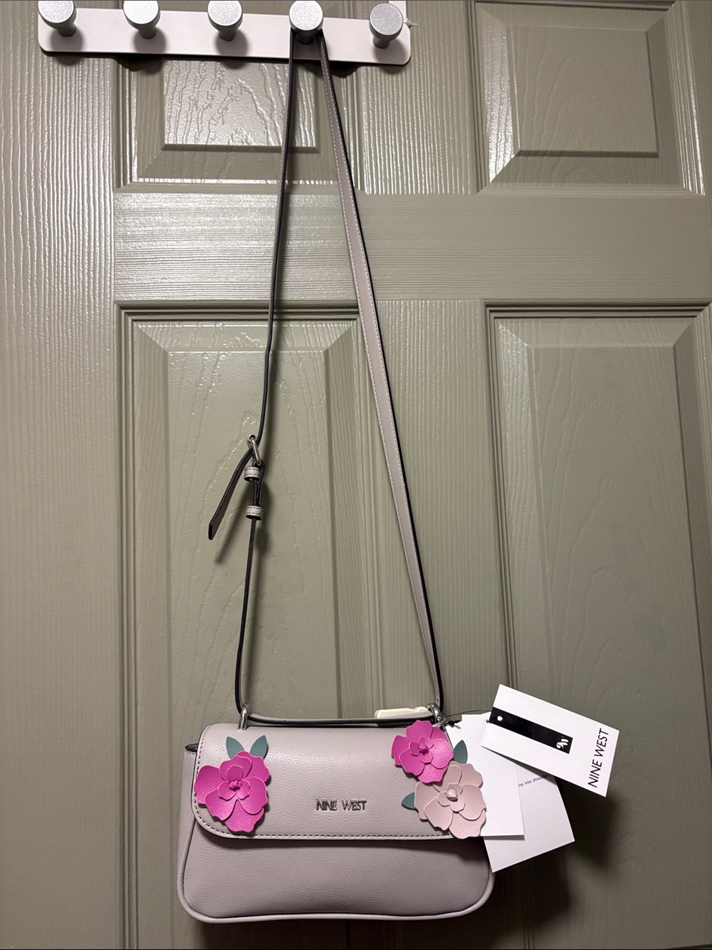 Nine West Pale Pink Crossbody with Pink Floral Appliqués